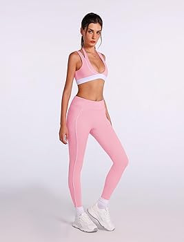 ABOCIW Workout Sets for Women Layered V Neck Halter Sports Bra High Waist Leggings with Pockets Y... | Amazon (US)