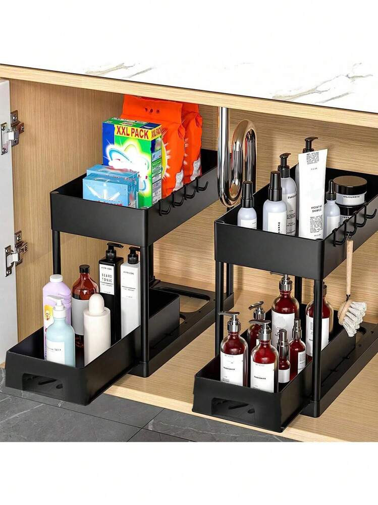 Multifunctional Under Sink Storage Organizer, Pull-Out Cabinet Rack, 2 Tier Bathroom Shelf | SHEIN