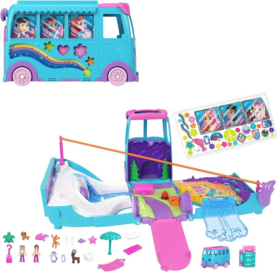 Polly Pocket Micro Dolls and Transforming Camper Van Vehicle, Accessories Include Pets and Toy Ca... | Amazon (US)