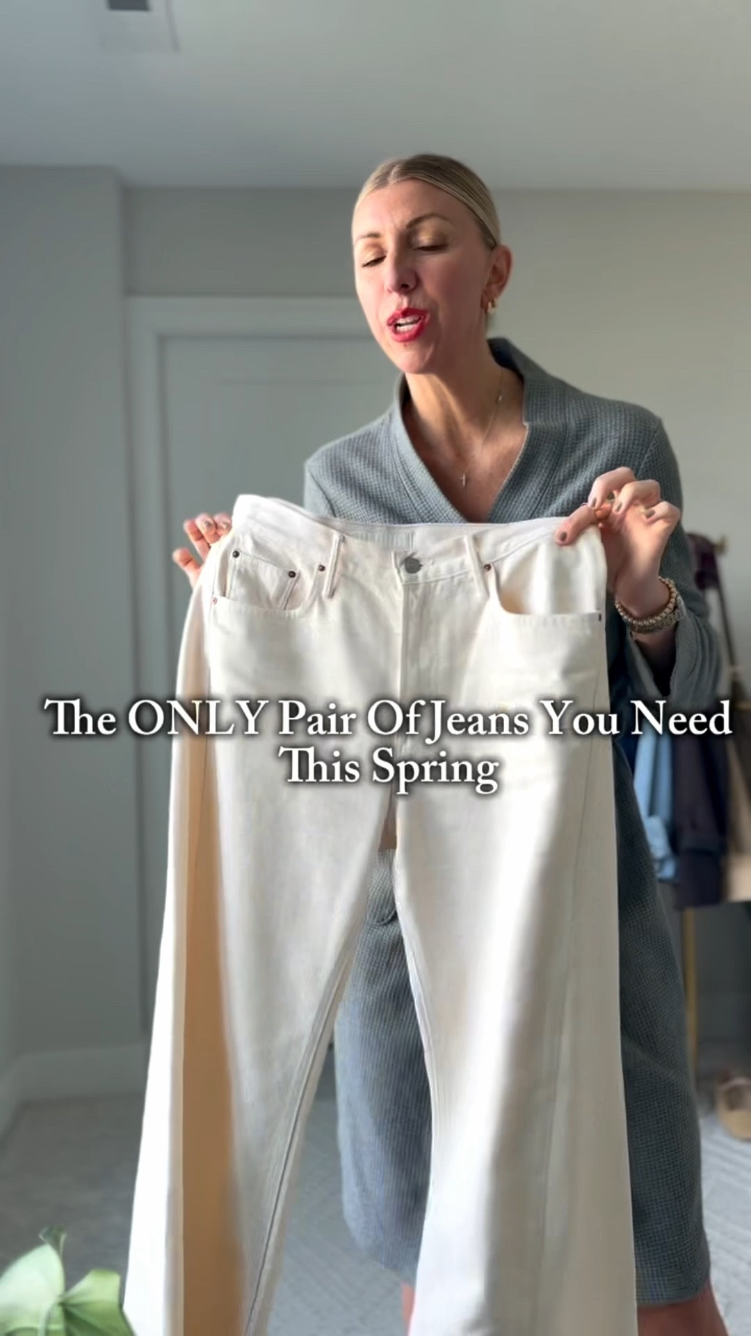 White jeans: the ultimate spring staple… Yet somehow the trickiest style?!

If you’ve ever put them on, felt blah, and change five times before giving up – this is for you.

Let me show you how to turn those. What do I wear moments into effortless confident, boosting outfits with these must have, wide leg, cream jeans.

I sized up one in these for a relaxed fit- I recommend always sizing up at least one size in white jeans for the most flattering fit.

#LTKootd #LTKgrwm #LTKOver40