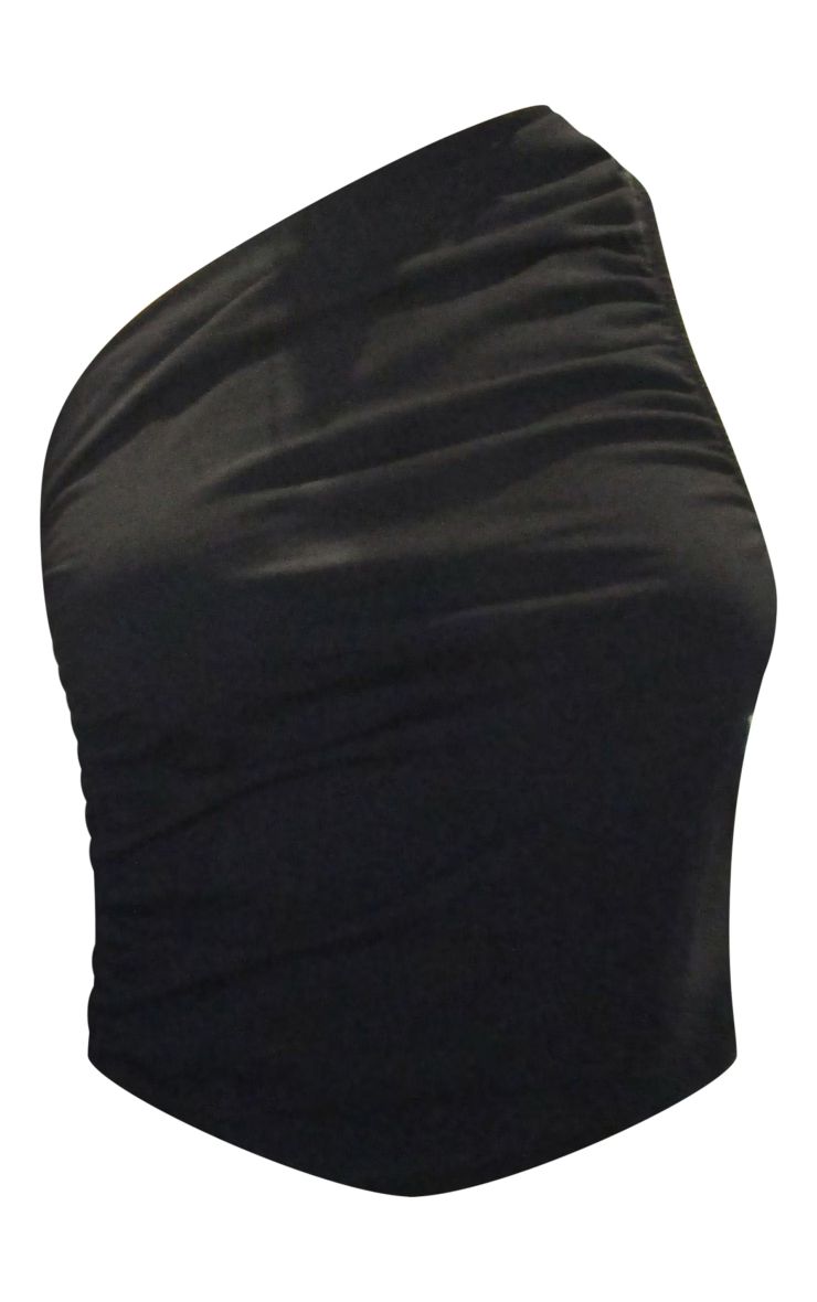 Black Soft Cotton Ruched Side One Shoulder Long Top | PrettyLittleThing UK