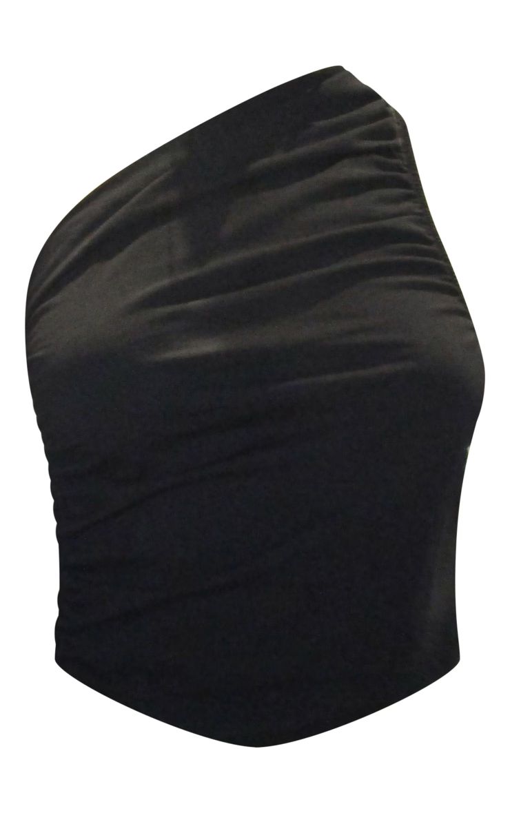 Black Soft Cotton Ruched Side One Shoulder Long Top | PrettyLittleThing UK