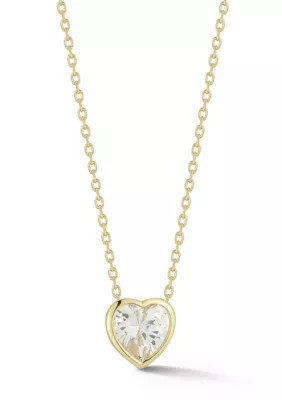 Rachel Zoe Sterling Silver Heart Cubic Zirconia Solitaire Pendant Necklace, Gold, 18 in | Belk