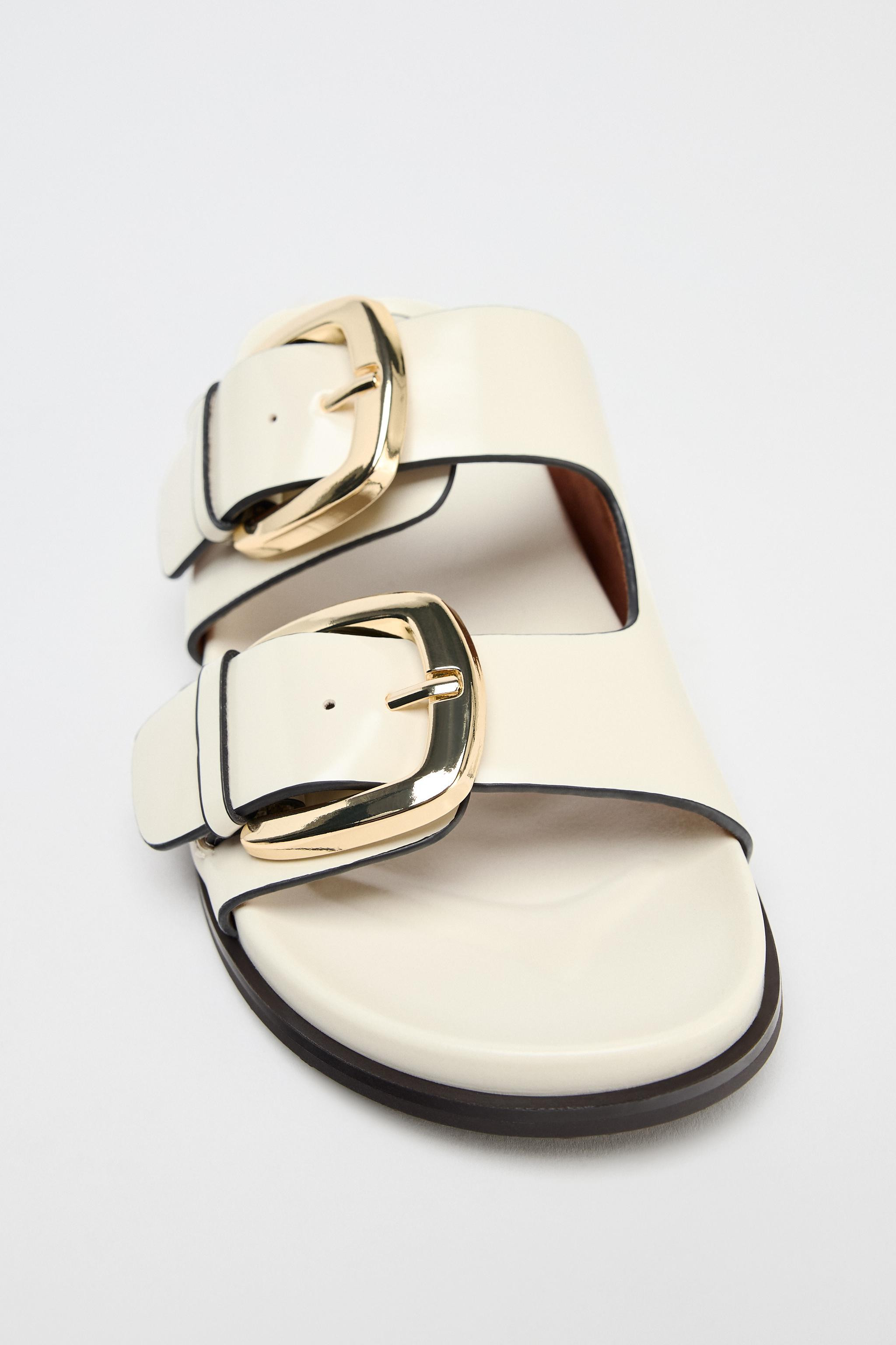 DOUBLE STRAP BUCKLE FLAT SANDALS | Zara US
