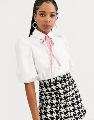 Sister Jane puff sleeve shirt with heart collar in cotton | ASOS US
