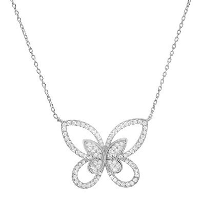 Sterling Silver Curved CZ Butterfly Necklace | Target