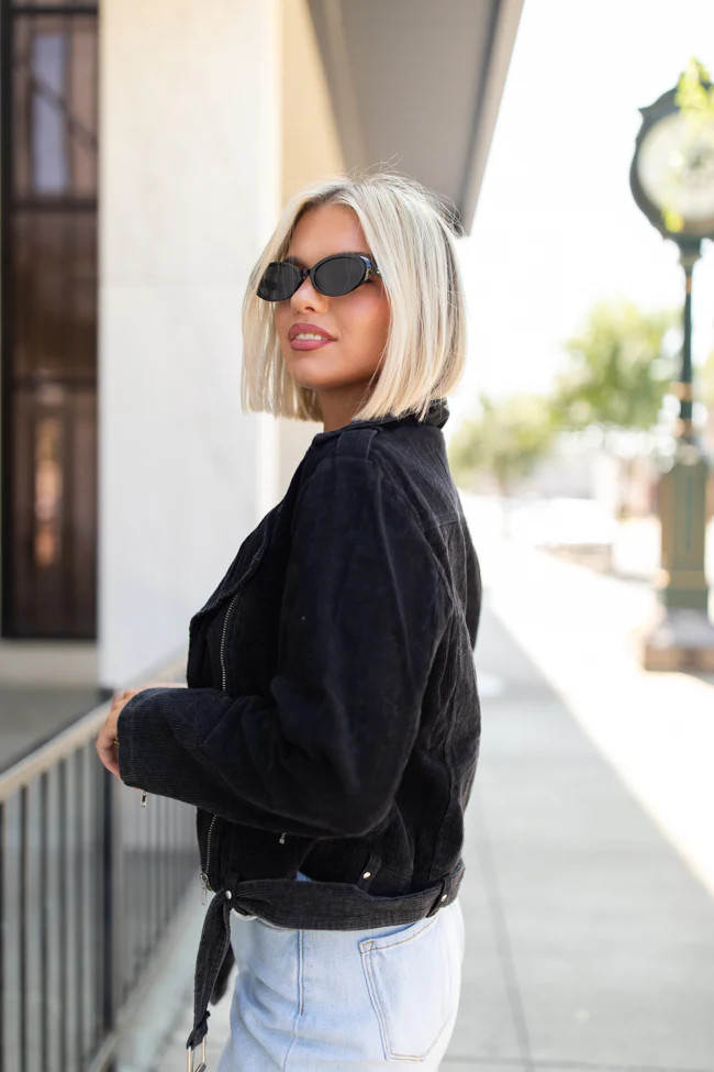 Dreaming of You Black Acid Wash Corduroy Moto Jacket FINAL SALE | Pink Lily