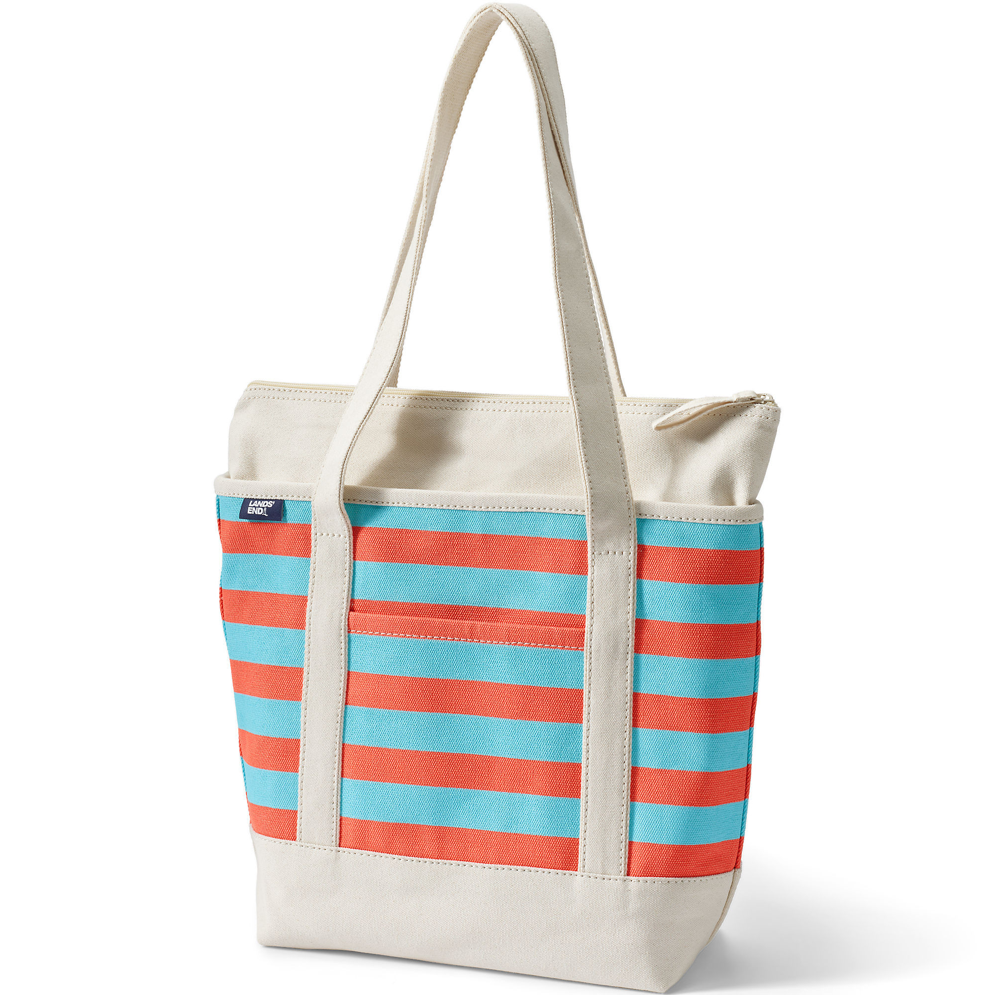 Medium Print 5 Pocket Zip Top Long Handle Canvas Tote Bag | Lands' End (US)