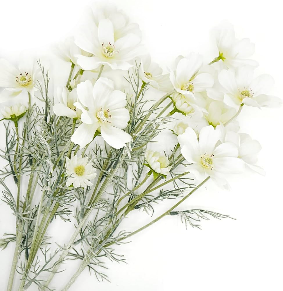 White Artificial Flowers Calliopsis Silk Flower Arrangements, 4 Pcs Long Stem Cosmos Plastic Flow... | Amazon (US)