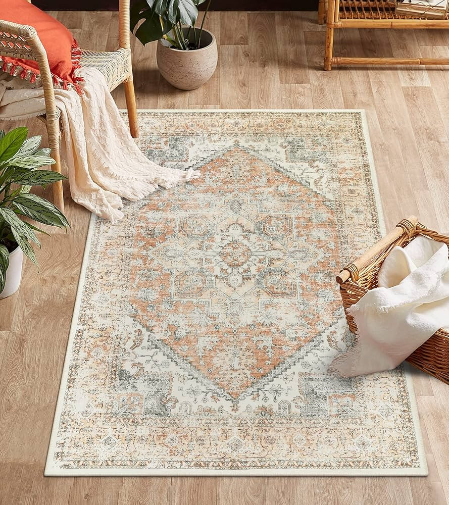 Washable Area Rug 3x5 ft, Non-Slip Indoor Rug for Entryway Kitchen, Floral Low-Pile Front Doormat... | Amazon (US)