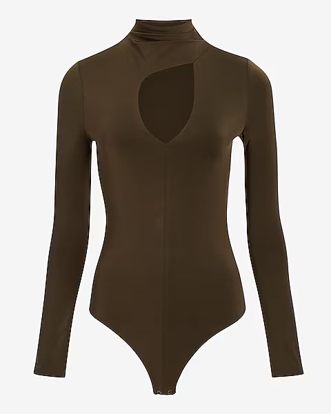 Body Contour Silky Mock Neck Cutout Thong Bodysuit | Express