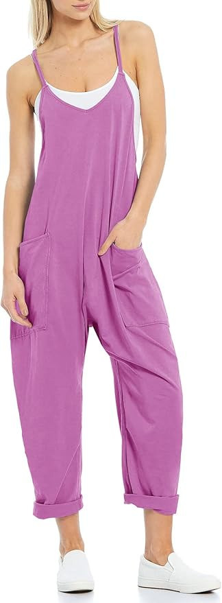 Tongmingyun Womens Casual Sleeveless Jumpsuits Spaghetti Strap Loose Romper Long Pants with Pocke... | Amazon (US)