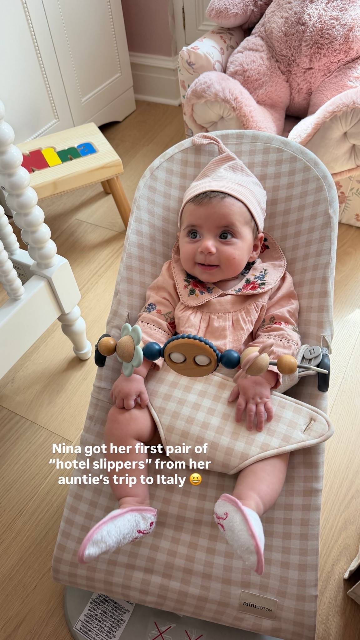 Nina got her first pair of “hotel slippers” from her auntie’s trip to Italy 😆