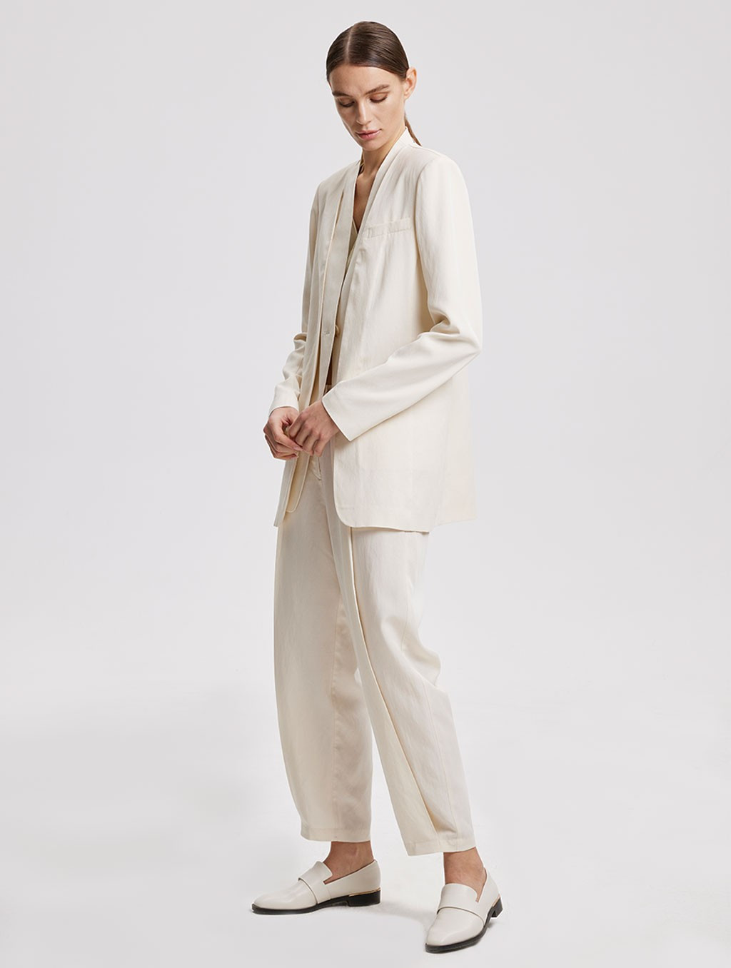 Linen-Blend Layered Blazer & Pants Set | Lattelierstore