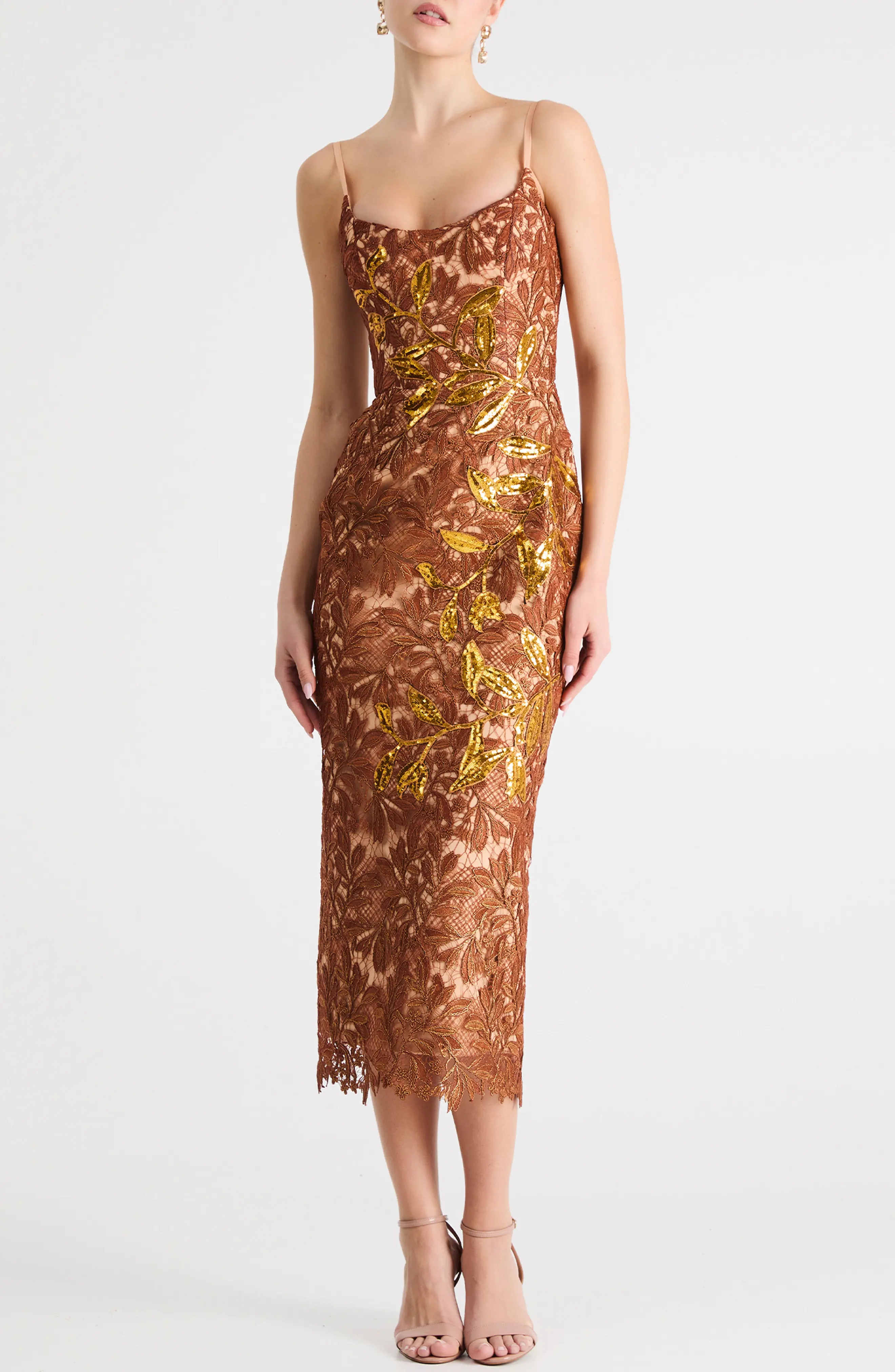 HELSI Sequin Lace Overlay Cocktail Midi Dress (Women) | Nordstrom | Nordstrom
