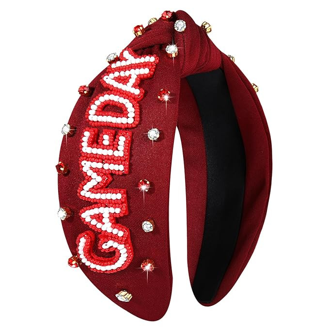 YAHPERN Game Day Headband for Women, Crystal Pearl Knotted Headbands Sports Baseball Football Hea... | Amazon (US)