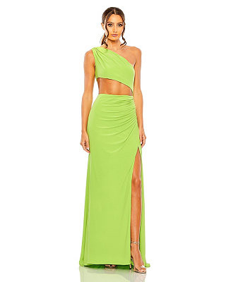 Women's Cut Out One Shoulder Ruched Back Gown | Macy's