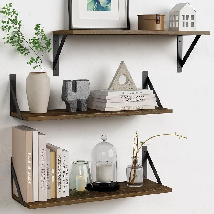 Forbena 24 Inch Long Floating Shelves for Wall Set of 3, Wooden Wall Bookshelf for Bedroom, Large... | Amazon (US)