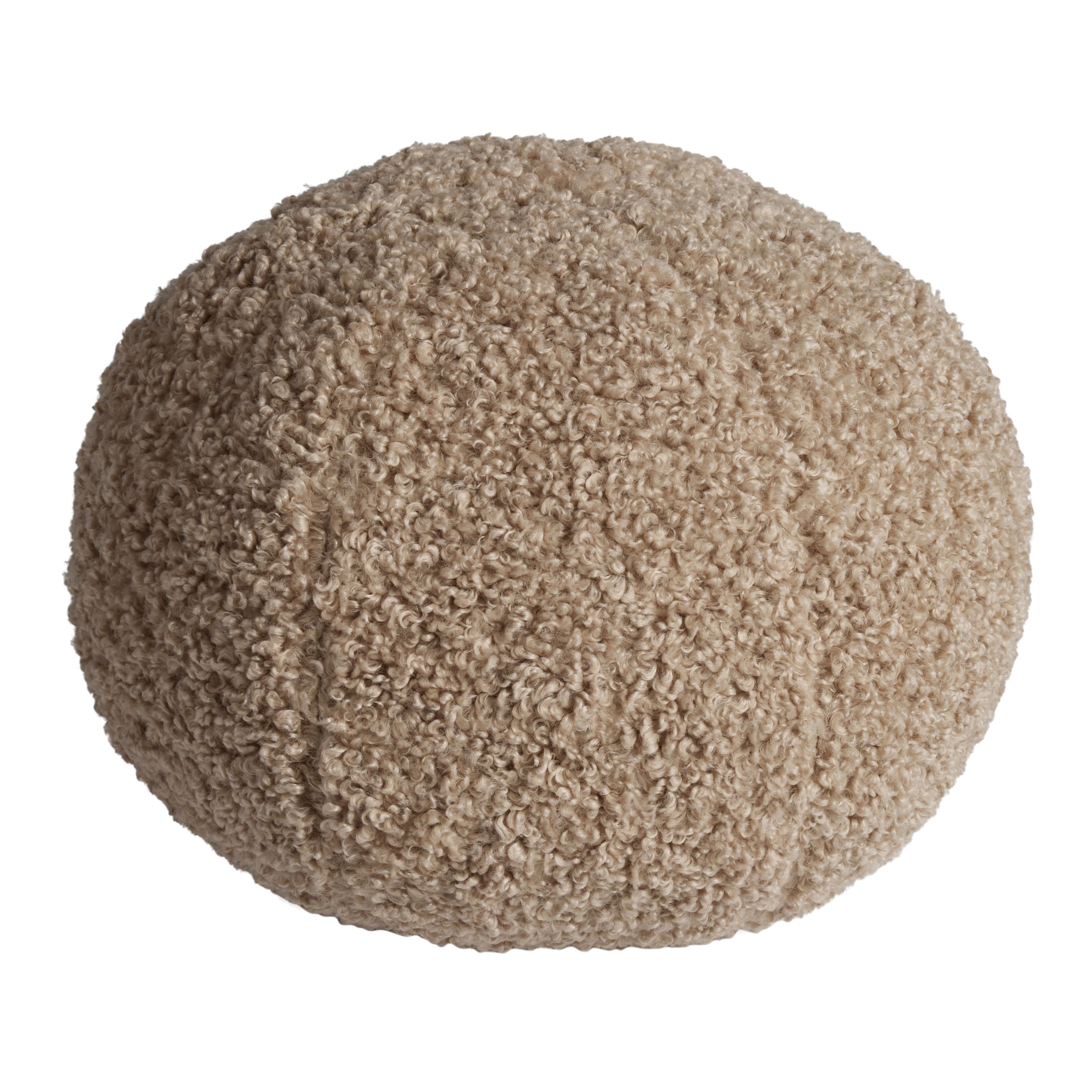 Round Taupe Boucle Snowball Throw Pillow | World Market