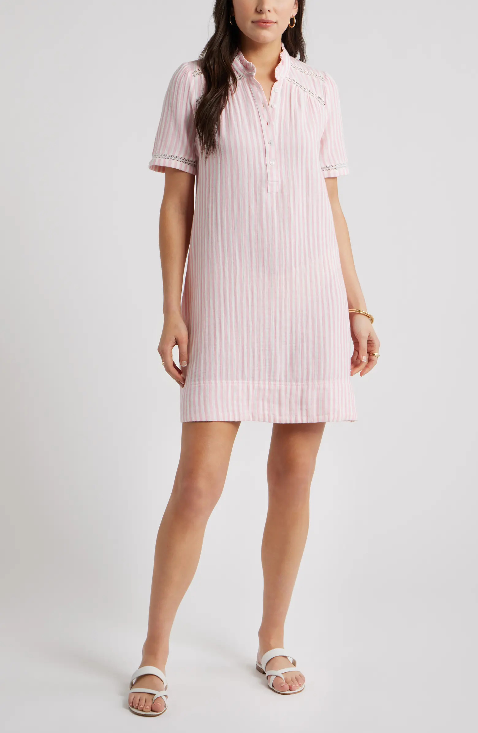 Ruffle Embroidered Inset Cotton Shift Dress | Nordstrom
