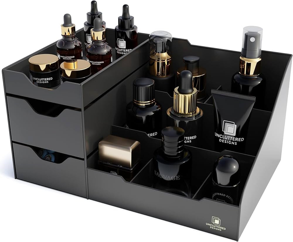 Uncluttered Designs Large Black Vanity Organizer - Countertop Mens Organizer With Drawers for Col... | Amazon (US)