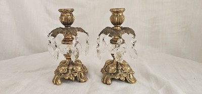 Antique Hollywood Regency Pair Of Brass Candle Holders Candlesticks | eBay US