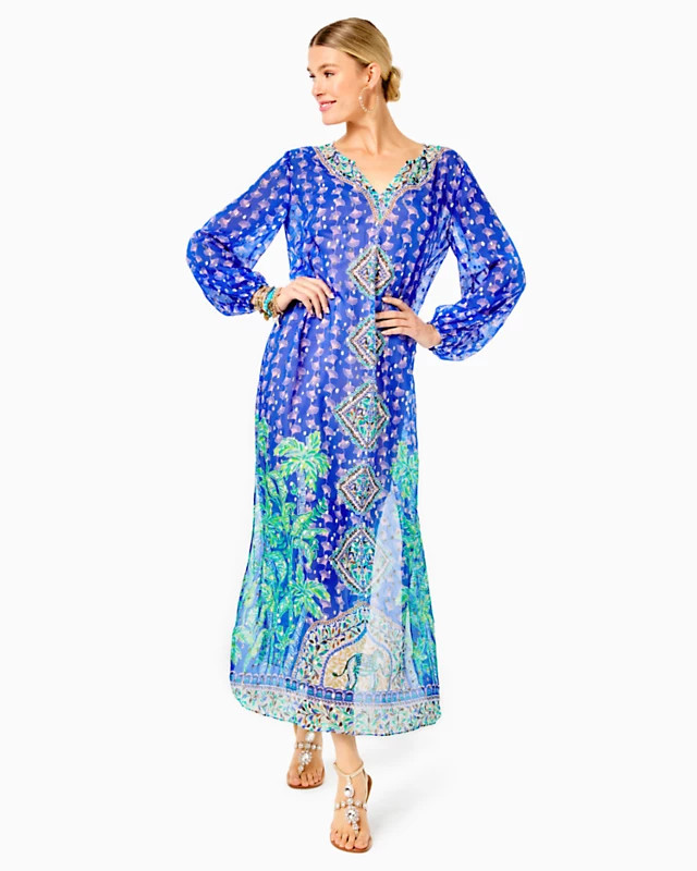 Jupiter Long Sleeve Silk Maxi Caftan | Lilly Pulitzer