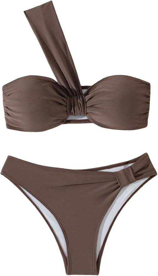SOLY HUX Women's One Shoulder Twist Front Bikini Set Ruched High Cut Swimsuit Two Piece Bathing S... | Amazon (US)