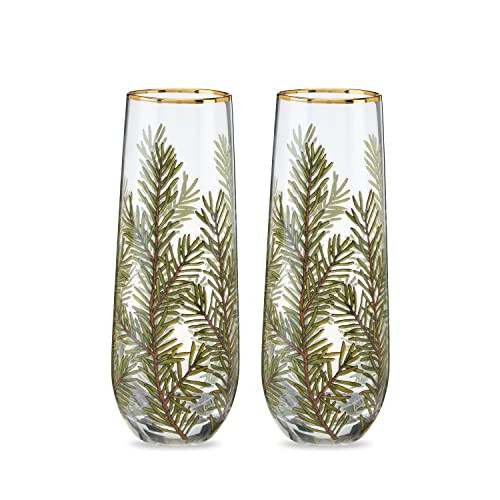 Twine Woodland Gold-Rimmed Stemless Champagne Glasses, Mimosa Margarita Champagne Flutes, Bridal Party Housewarming Wedding Wine Gift, Set of 2, 8oz | Amazon (US)