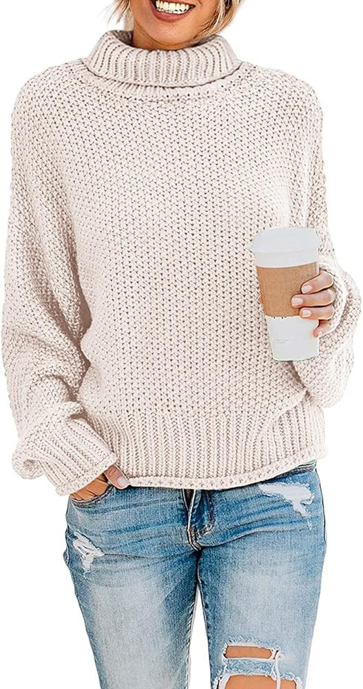 ZESICA Women's Fall Long Sleeve Turtleneck Casual Loose Chunky Knitted Pullover Sweater Jumper To... | Amazon (US)