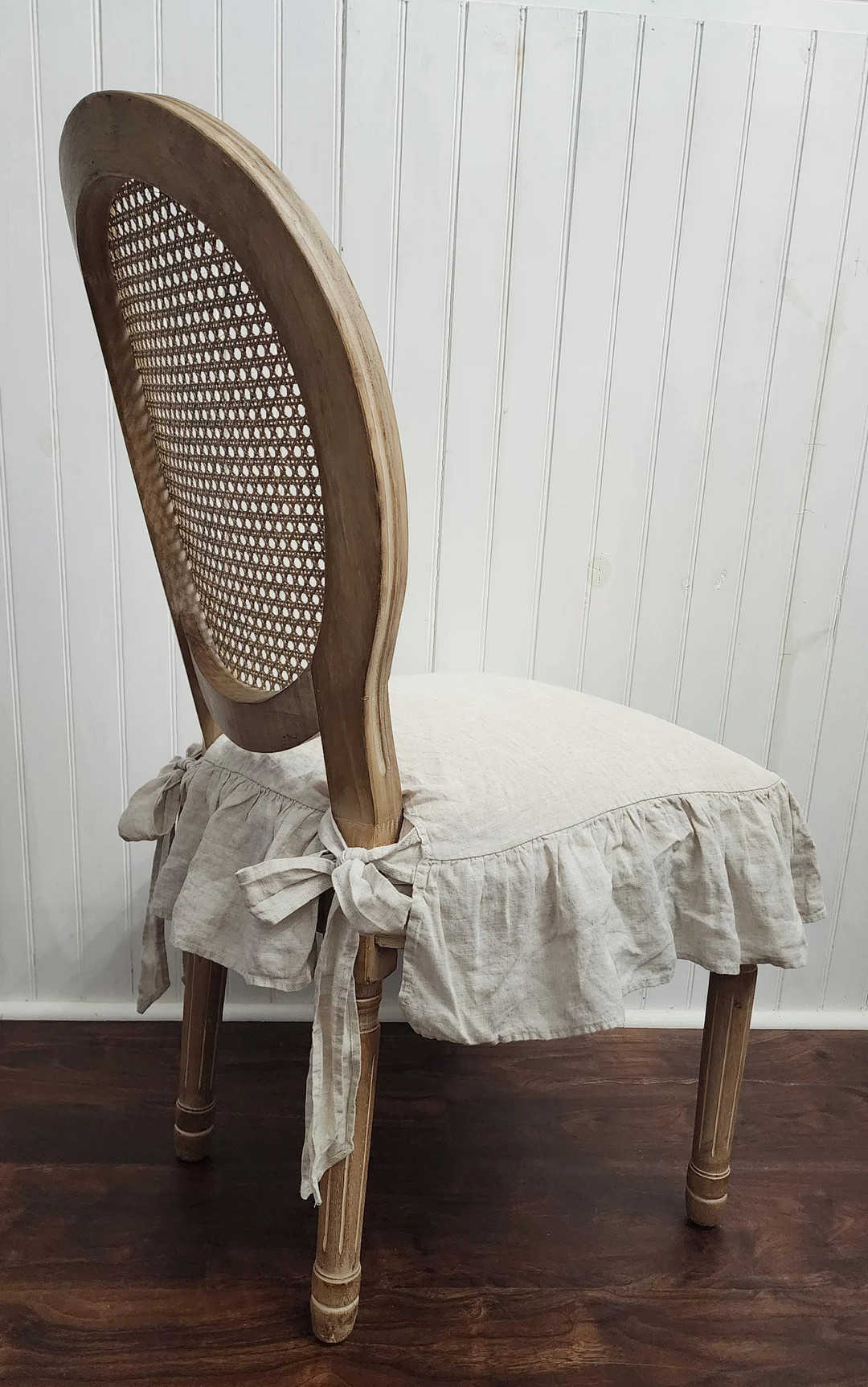 Natural French Linen Chair Seat Slipcover with 4 sided Ruffle Small | Etsy (US)