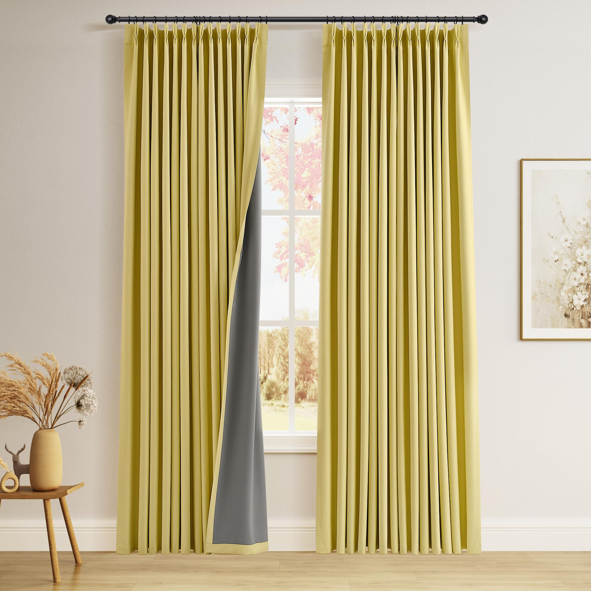 Joywell Yellow Pinch Pleated Linen 100% Blackout Curtains 96 Inches Long 2 Panels Insulated Therm... | Amazon (US)