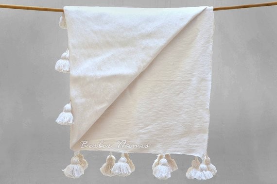 Moroccan Pom Pom Blanket Handwoven by Artisans in Morocco on Traditional Wooden Looms, from 100% Cot | Etsy (US)