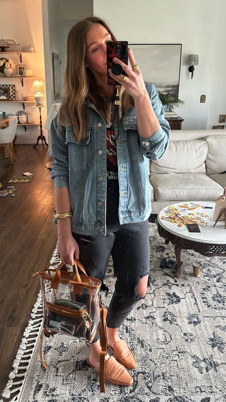 Outfit at an events center. 5’10” 160 lbs // band tee: medium; jean jacket: medium; shoes: sized up to 11 from my normal 10 

#LTKshoecrush #LTKstyletip #LTKfindsunder50