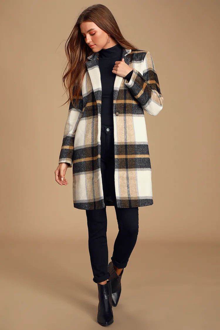 Cher Ivory Plaid Brushed Coat | Lulus