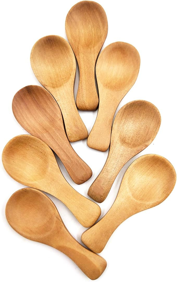 8Pcs Small Wooden Salt Spoon Solid Wood Condiments Spoon Handmade Honey Teaspoon Seasoning Sugar ... | Amazon (US)