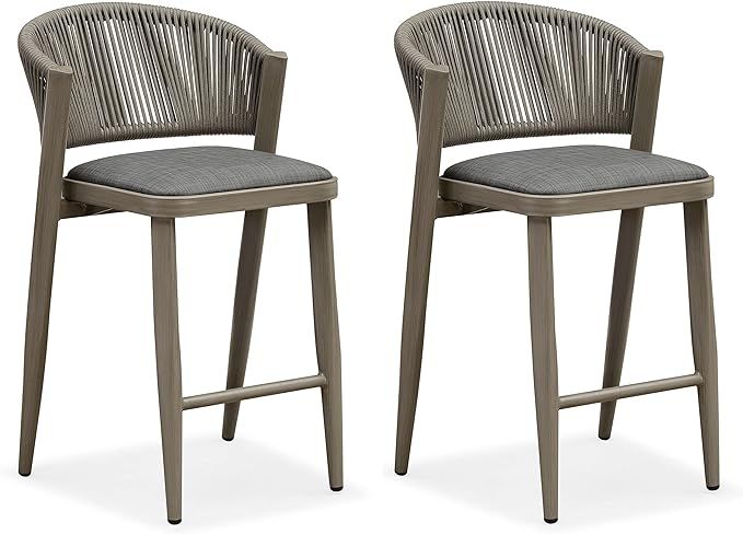 PURPLE LEAF Patio Bar Stool Chair Set of 2, Modern Aluminum All-Weather Rattan Bar Height Chair w... | Amazon (US)