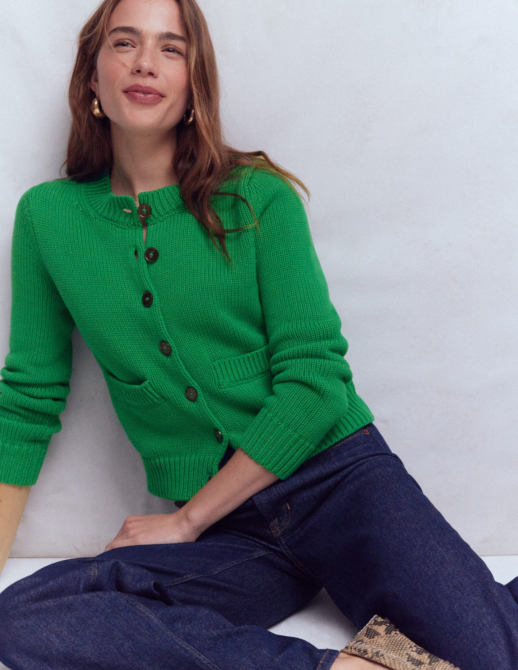 Lucy Chunky Cotton Cardigan-Rich Emerald | Boden (US)