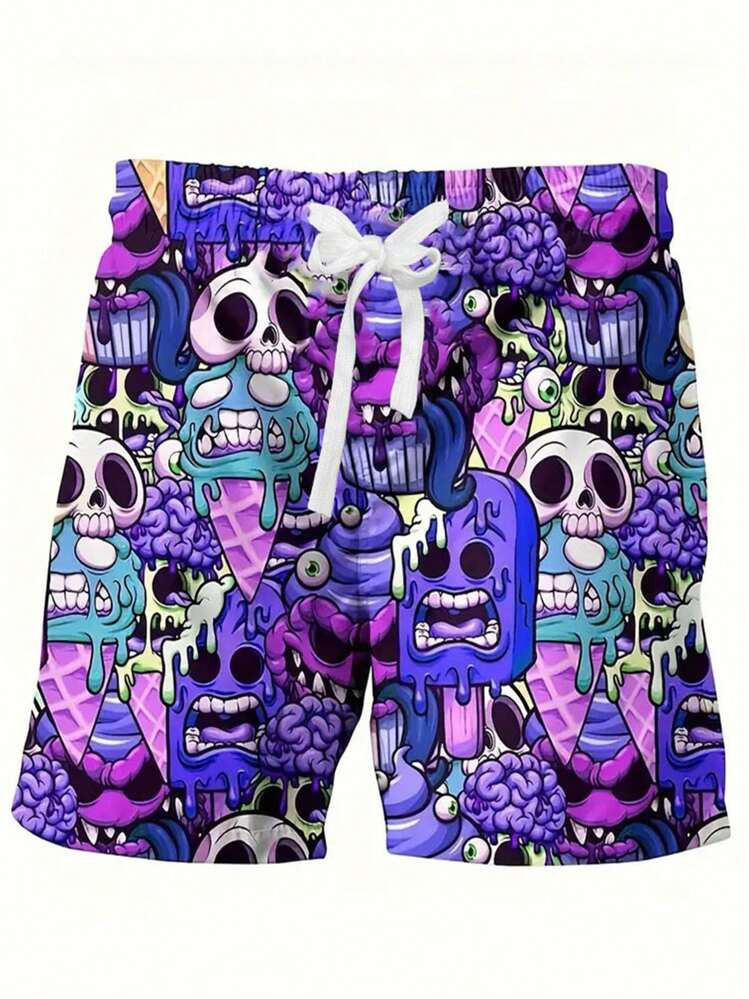 Men Skull Print Drawstring Waist Swim Trunks,Hawaiian | SHEIN