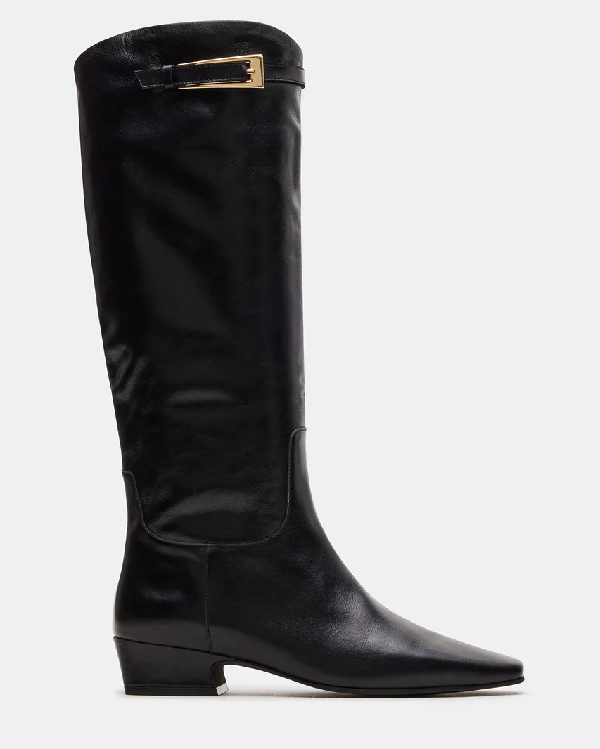 GIDEON Black Leather Square Toe Boot | Women's Boots | Steve Madden (US)