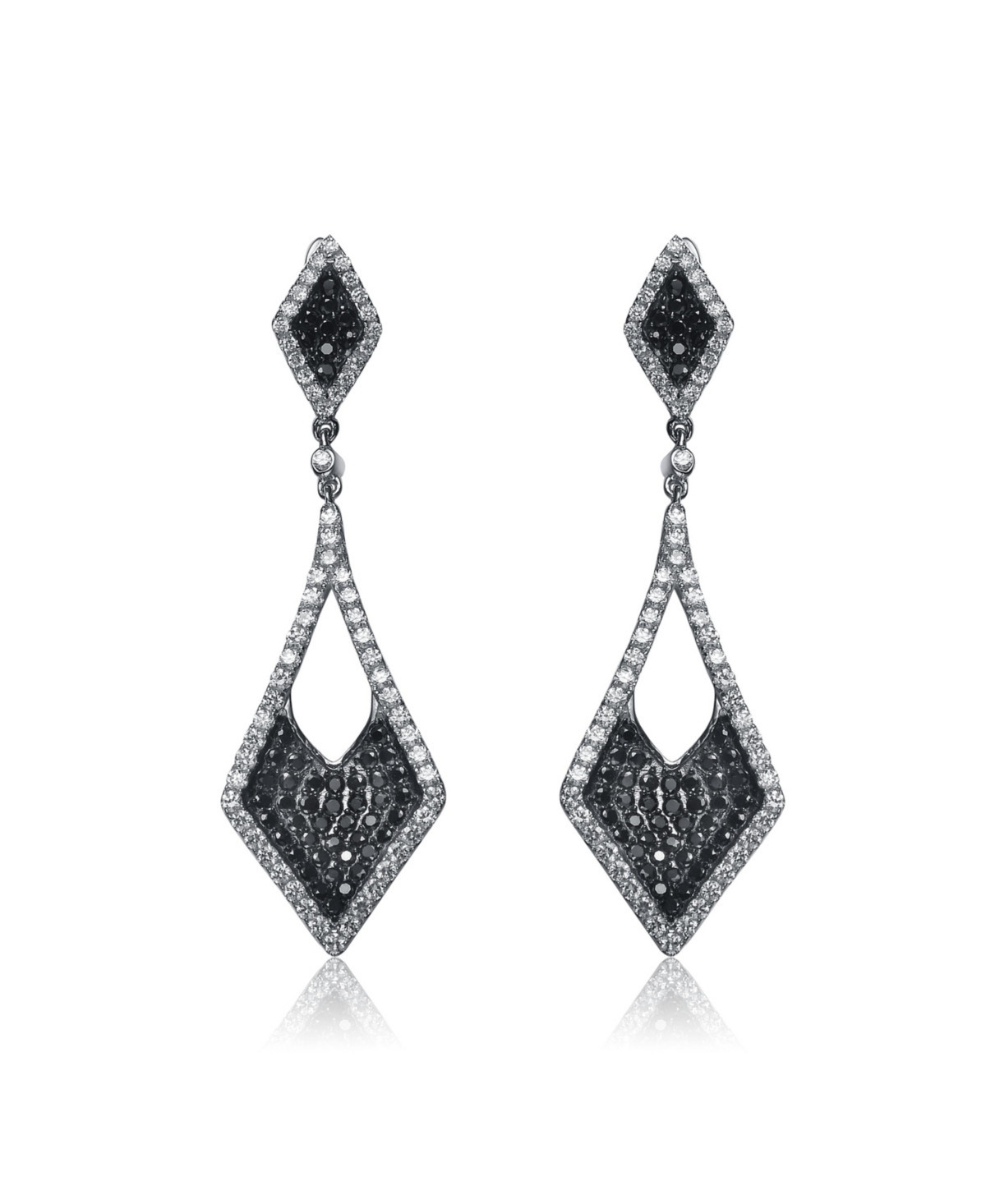 Sterling Silver Black And White Gold Plated Kite Shape Drop Earrings - Black | Macy's