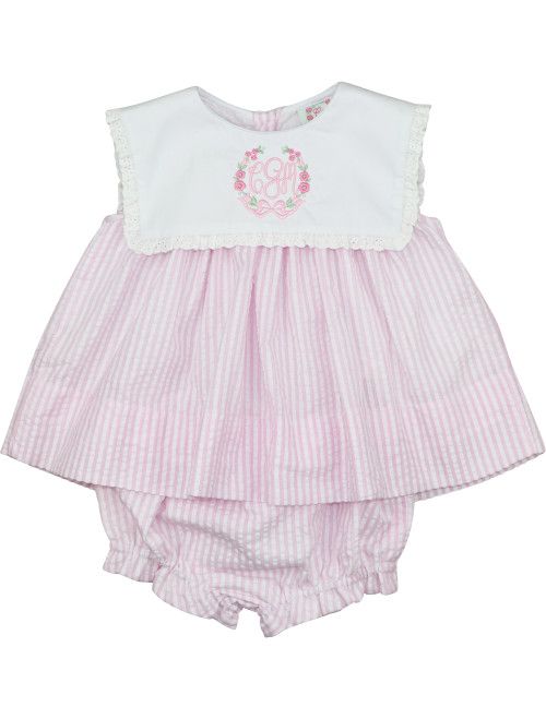 Pink Seersucker Square Collar Diaper Set - Shipping Mid-May | Cecil and Lou