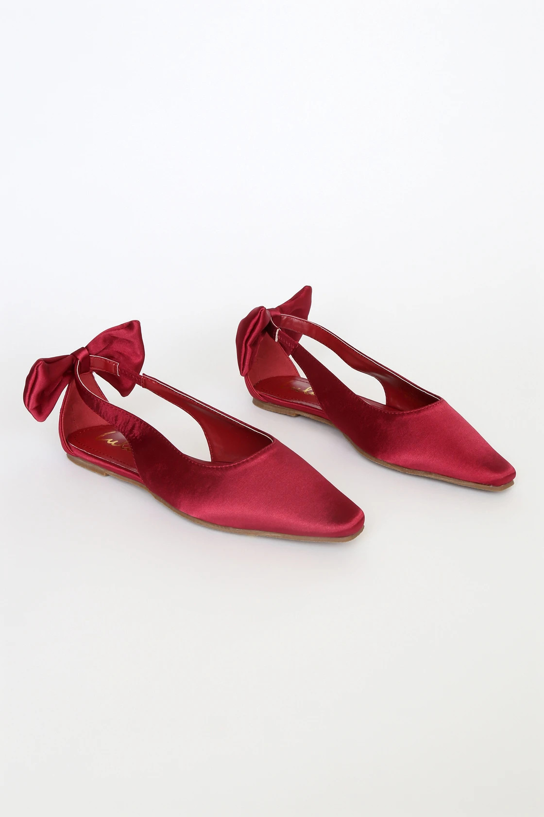 Velma Wine Satin Square Toe Bow-Back Flats | Lulus (US)