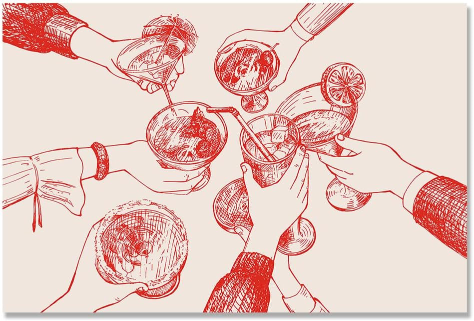 Retro Trendy Bar Cart Decor Aesthetic Canvas Wall Art Funky Black and White Champagne Alcohol Dri... | Amazon (US)