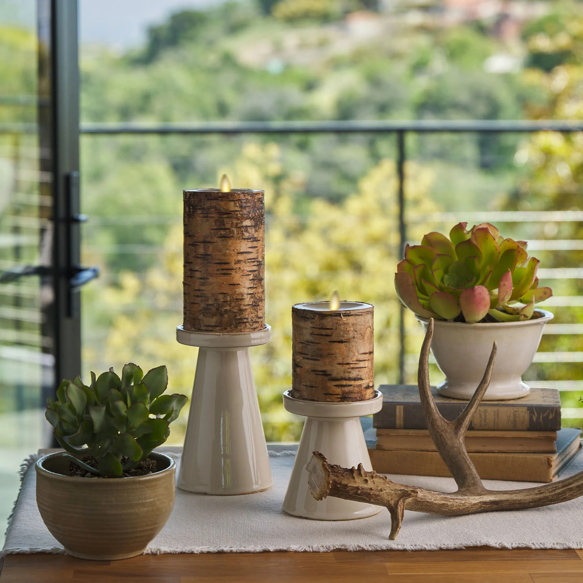 Real Birch Wood Flameless Candle Pillar - Recessed Top - 3.5" Width | Luminara
