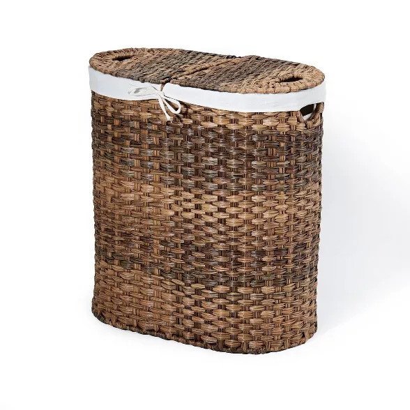 Seville Classics Hand-Woven Oval Double Laundry Hamper with Liner Natural Brown | Target
