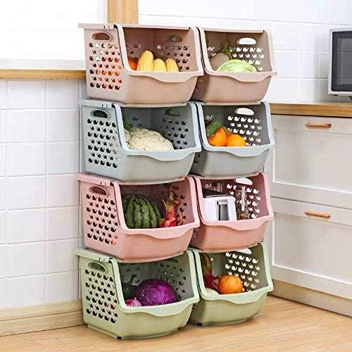 NOBLE DESIGNS Stackable Storage Bins for Pantry, Vegetable/Fruits and Toys. 'Set of 4' Plastic St... | Amazon (US)