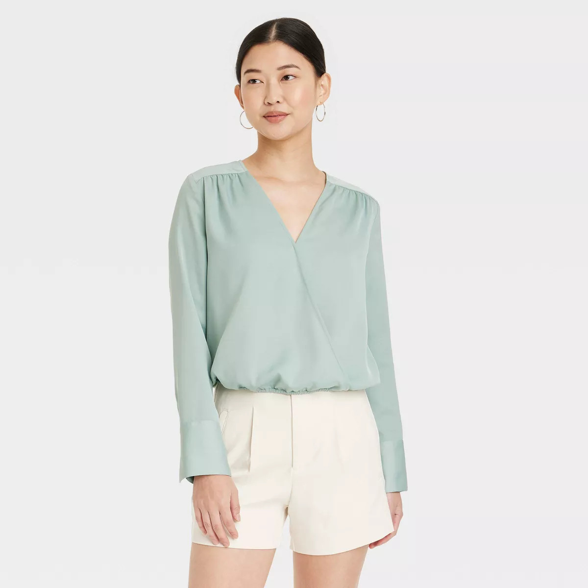 Women's Long Sleeve V-Neck Wrap Blouse - A New Day™ | Target