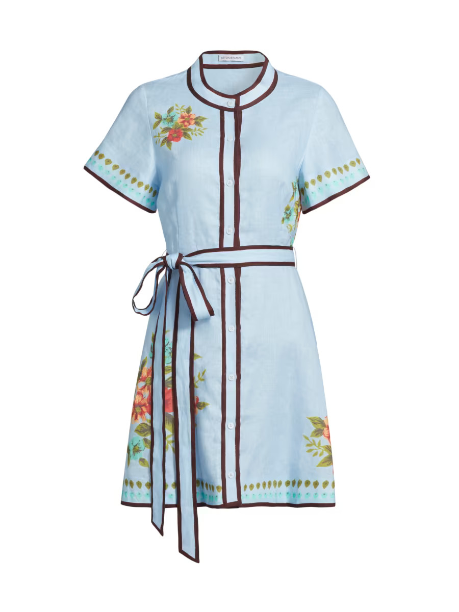 Nami Floral Belted Linen Dress | Saks Fifth Avenue