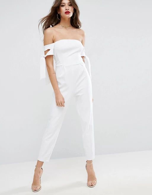 ASOS Bardot Jumpsuit with Tie Sleeve Detail | ASOS US